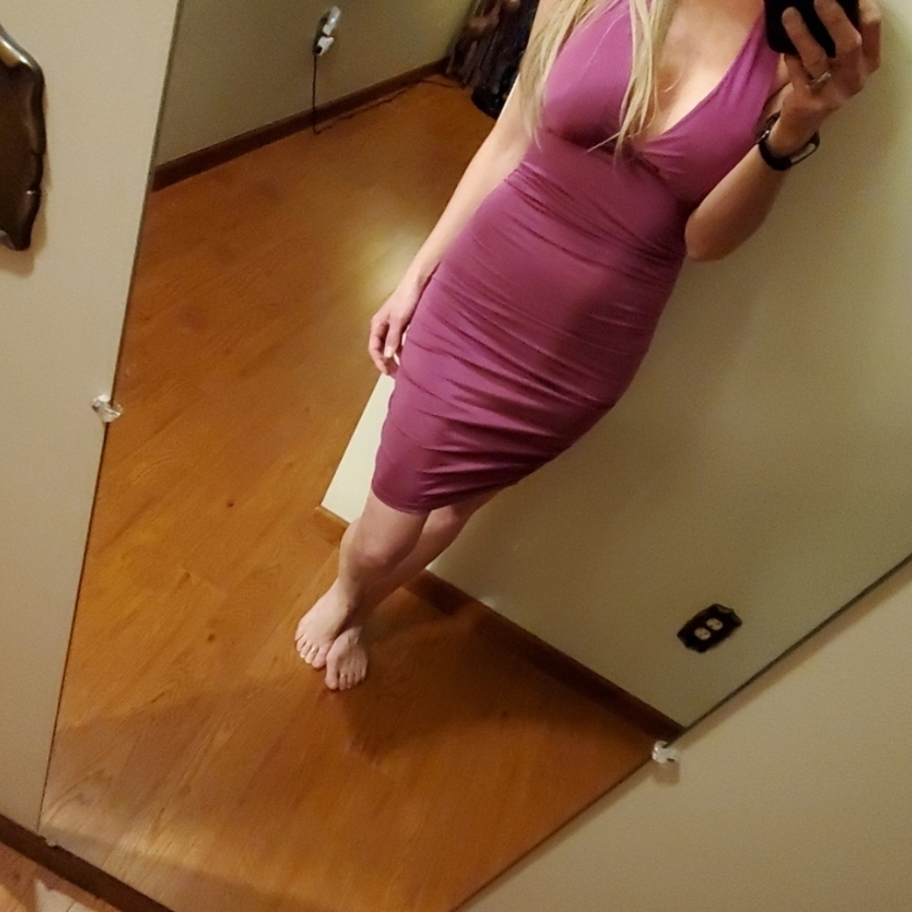 NWT Foreplay Born In Hollywood Ruched Plunge Bodycon Midi Dress